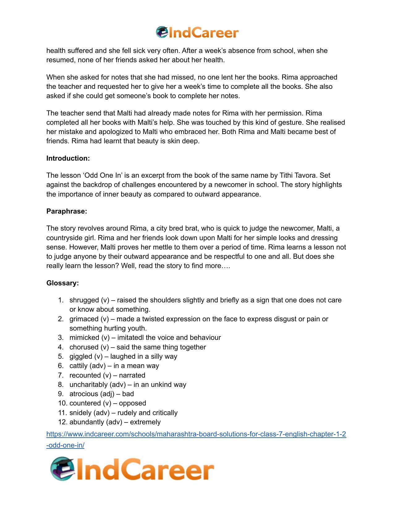 Maharashtra Board Solutions for Class 7- English: Chapter 1.2- Odd One In - Page 22