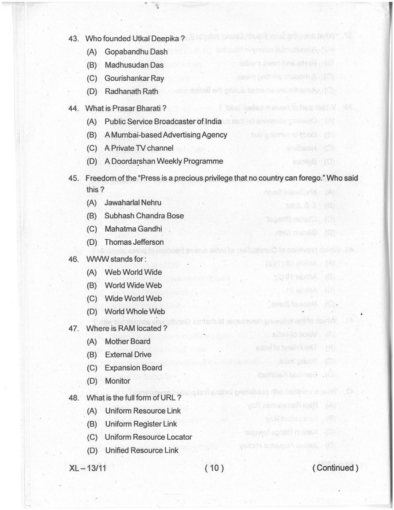 Odisha CPET 2021 JOURNALISM & MC Question Paper - Page 9