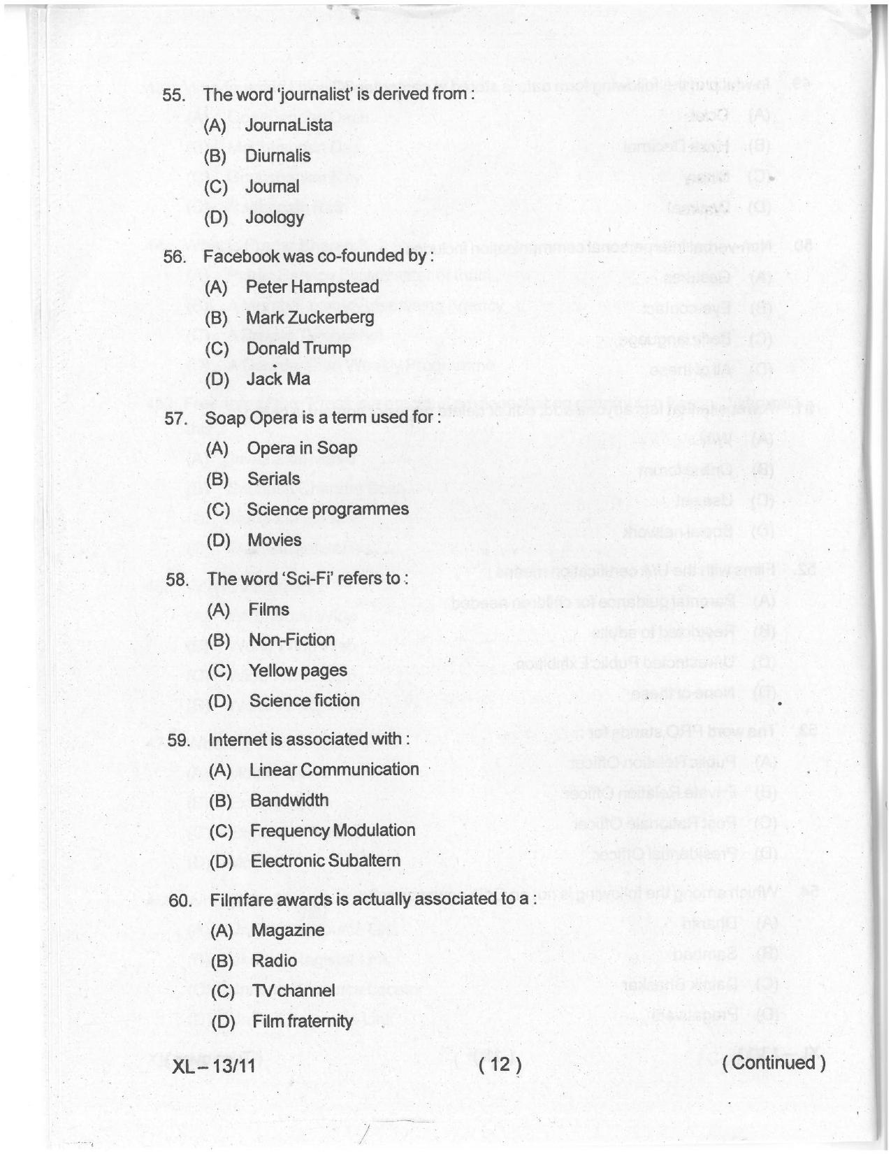 Odisha CPET 2021 JOURNALISM & MC Question Paper - Page 11