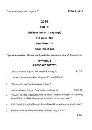 COHSEM Class 12 Paite (M.I.L.) 2018 Question Papers