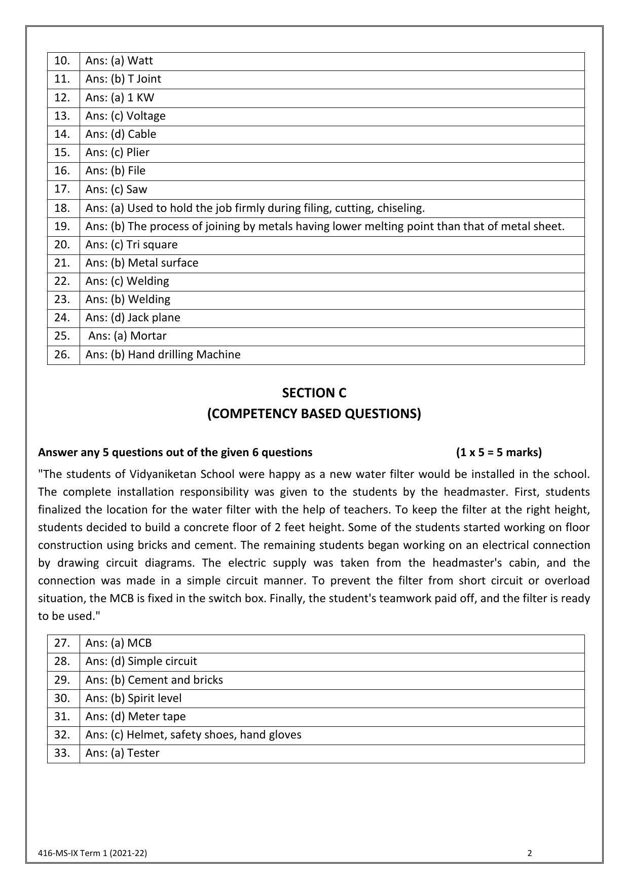 CBSE Class 10 Skill Education (Term I) - Multi Skill Marking Scheme 2021-22 - Page 2