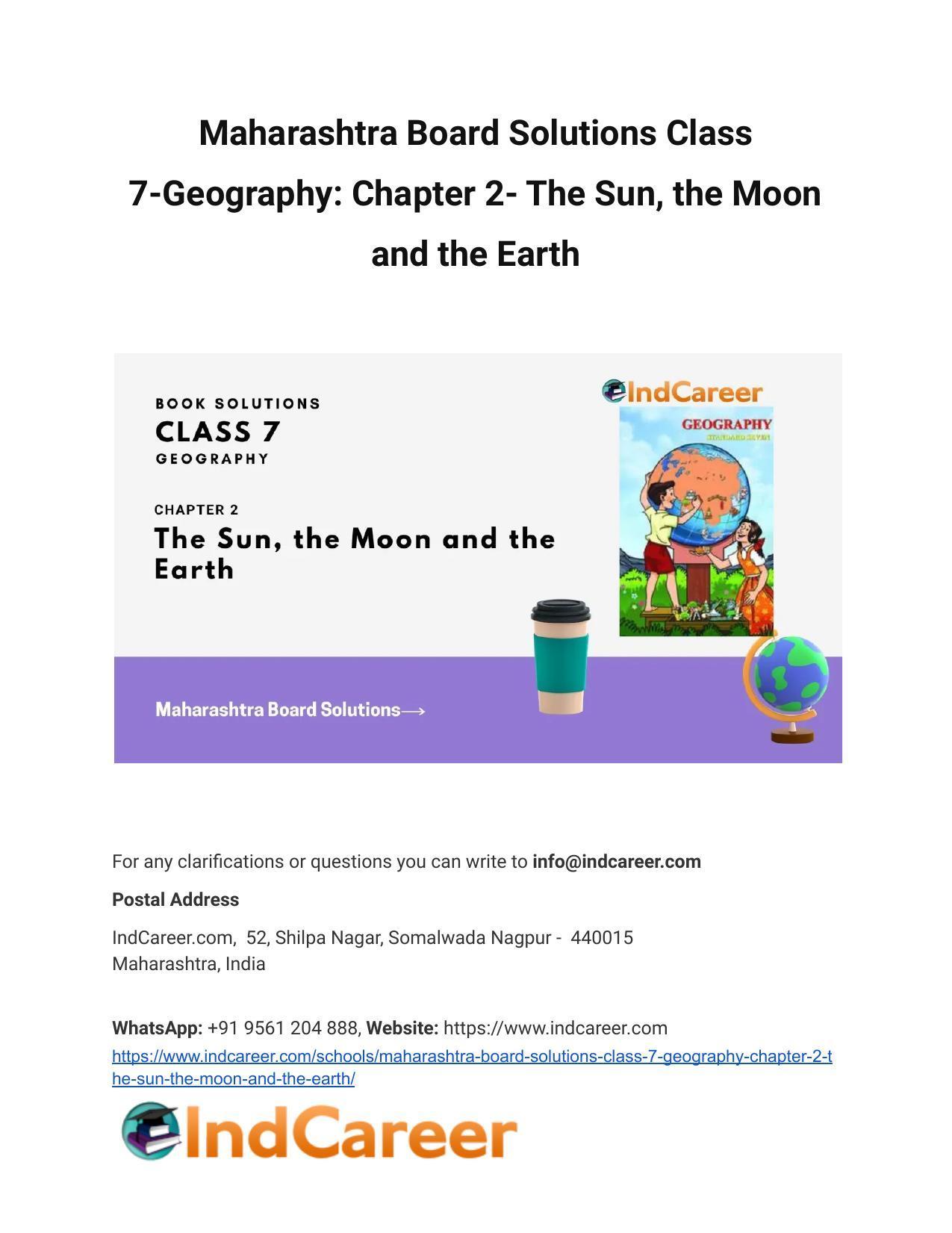 Maharashtra Board Solutions Class 7-Geography: Chapter 2- The Sun, the Moon and the Earth - Page 1