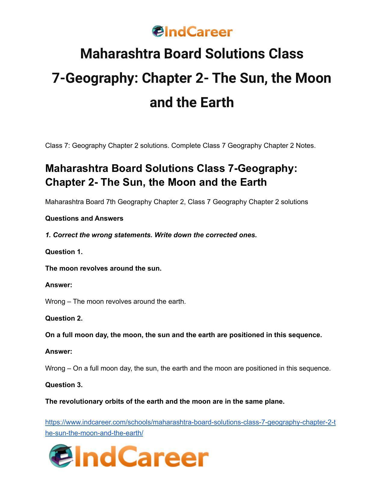 Maharashtra Board Solutions Class 7-Geography: Chapter 2- The Sun, the Moon and the Earth - Page 2