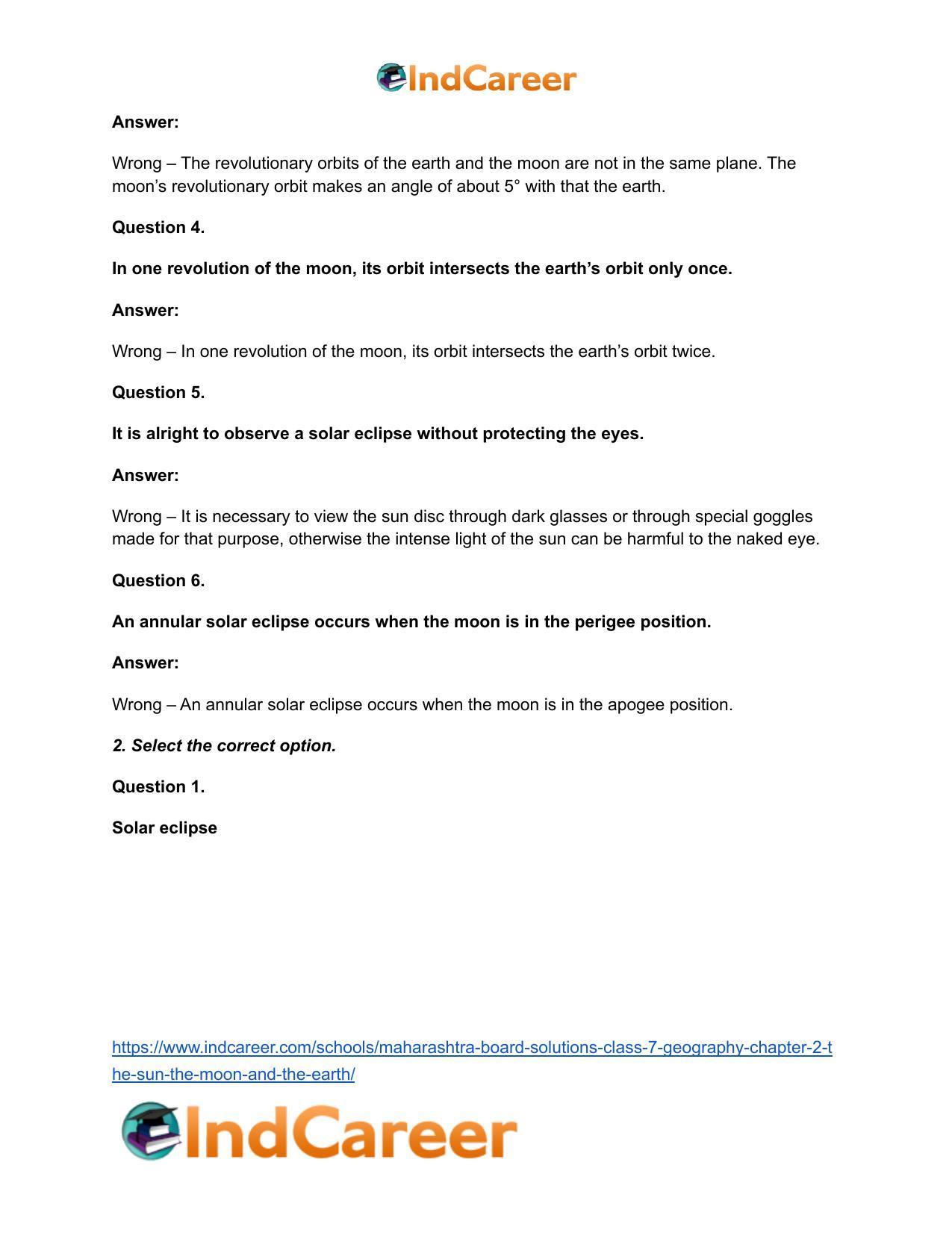 Maharashtra Board Solutions Class 7-Geography: Chapter 2- The Sun, the Moon and the Earth - Page 3