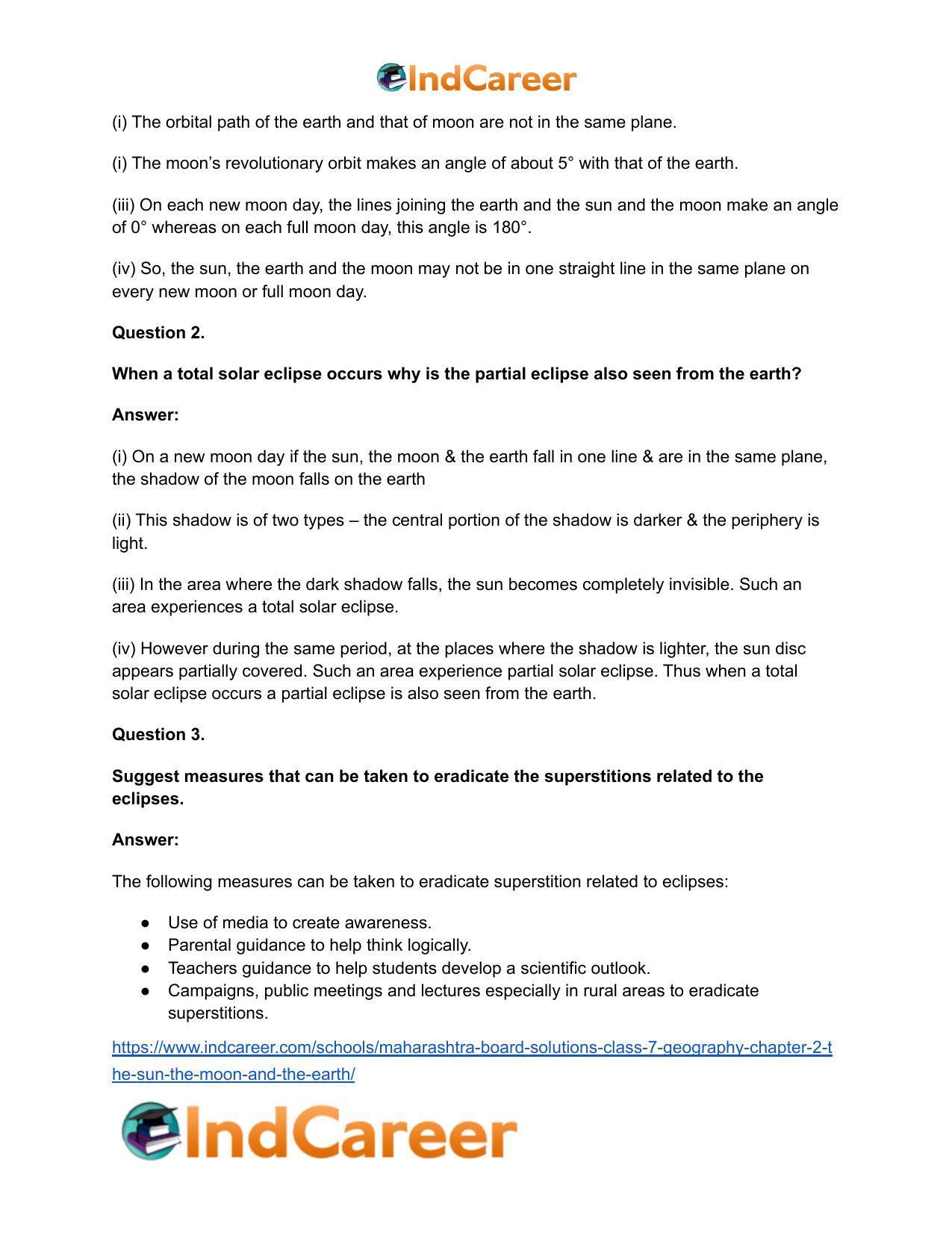 Maharashtra Board Solutions Class 7-Geography: Chapter 2- The Sun, the Moon and the Earth - Page 7