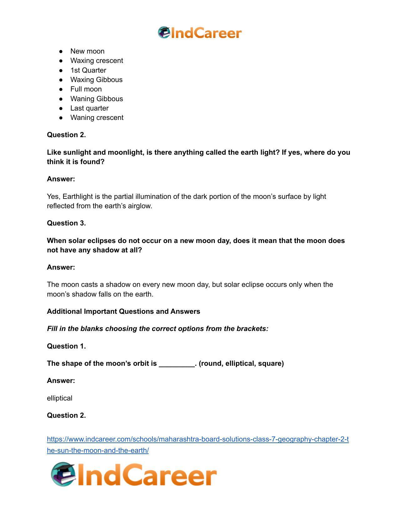Maharashtra Board Solutions Class 7-Geography: Chapter 2- The Sun, the Moon and the Earth - Page 11
