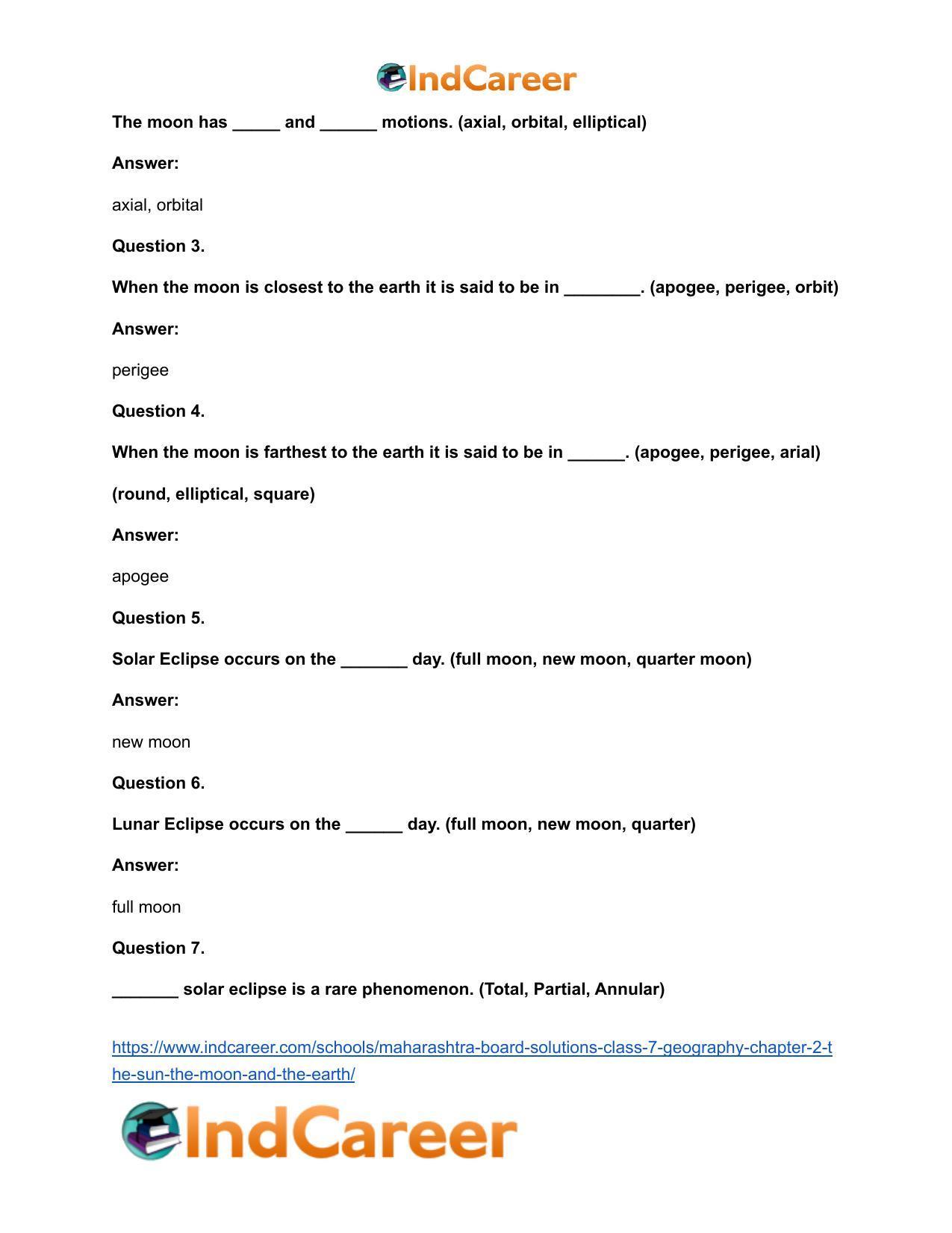 Maharashtra Board Solutions Class 7-Geography: Chapter 2- The Sun, the Moon and the Earth - Page 12