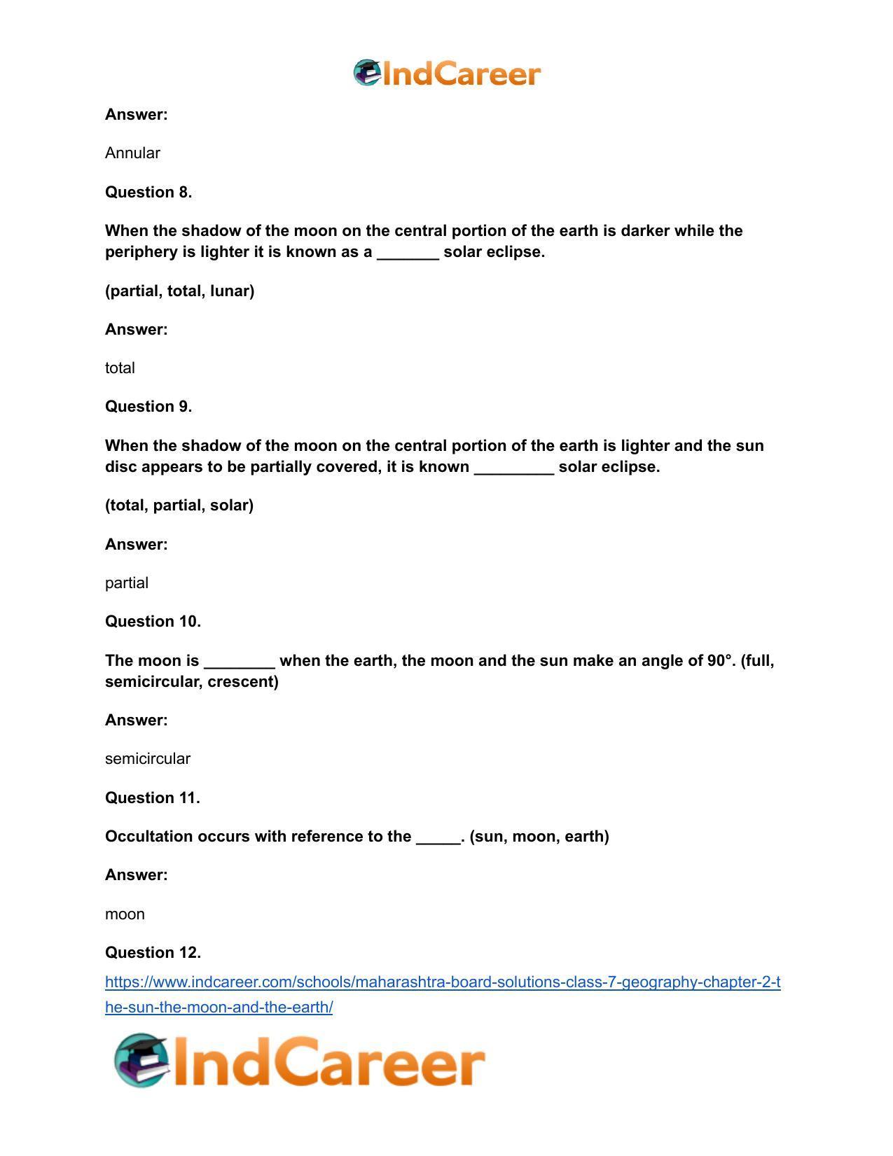 Maharashtra Board Solutions Class 7-Geography: Chapter 2- The Sun, the Moon and the Earth - Page 13