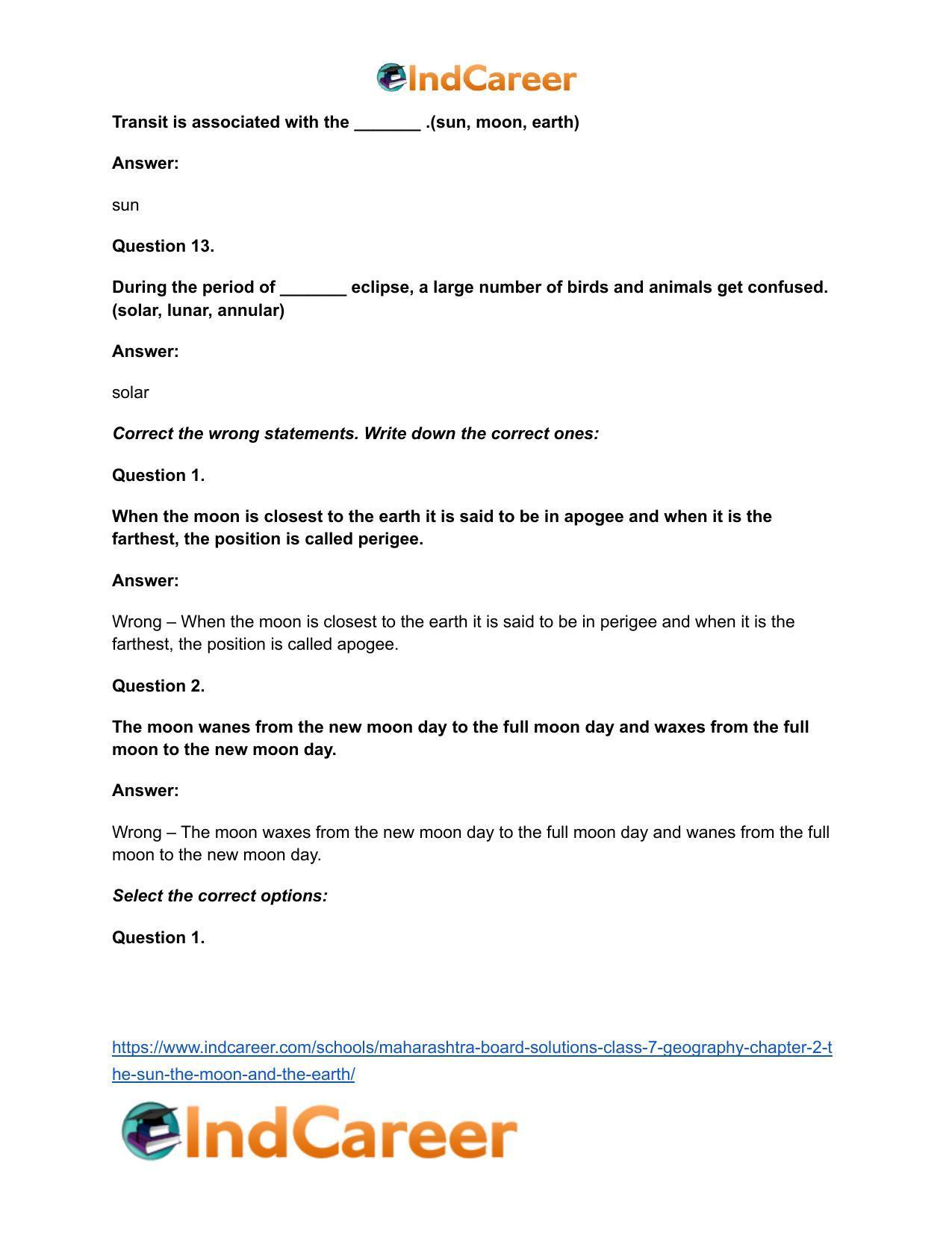 Maharashtra Board Solutions Class 7-Geography: Chapter 2- The Sun, the Moon and the Earth - Page 14