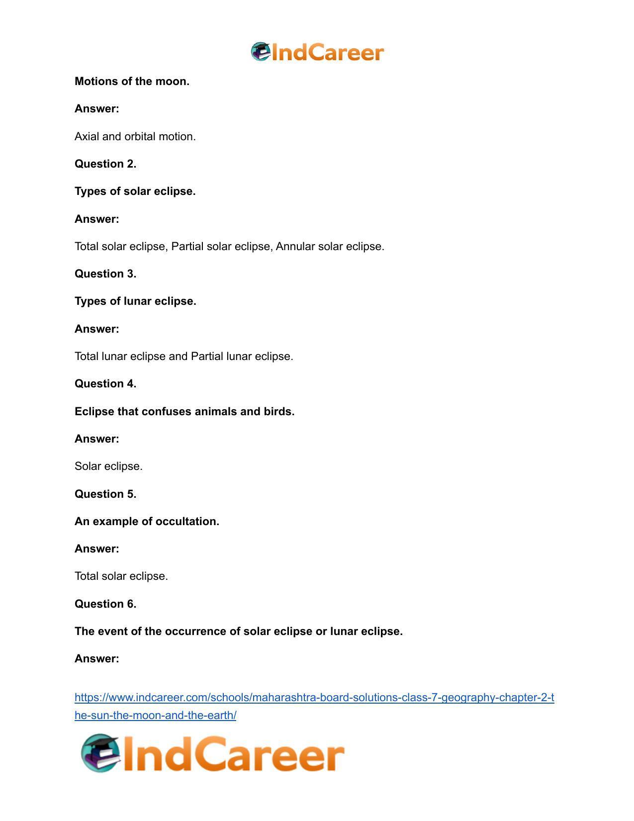 Maharashtra Board Solutions Class 7-Geography: Chapter 2- The Sun, the Moon and the Earth - Page 17