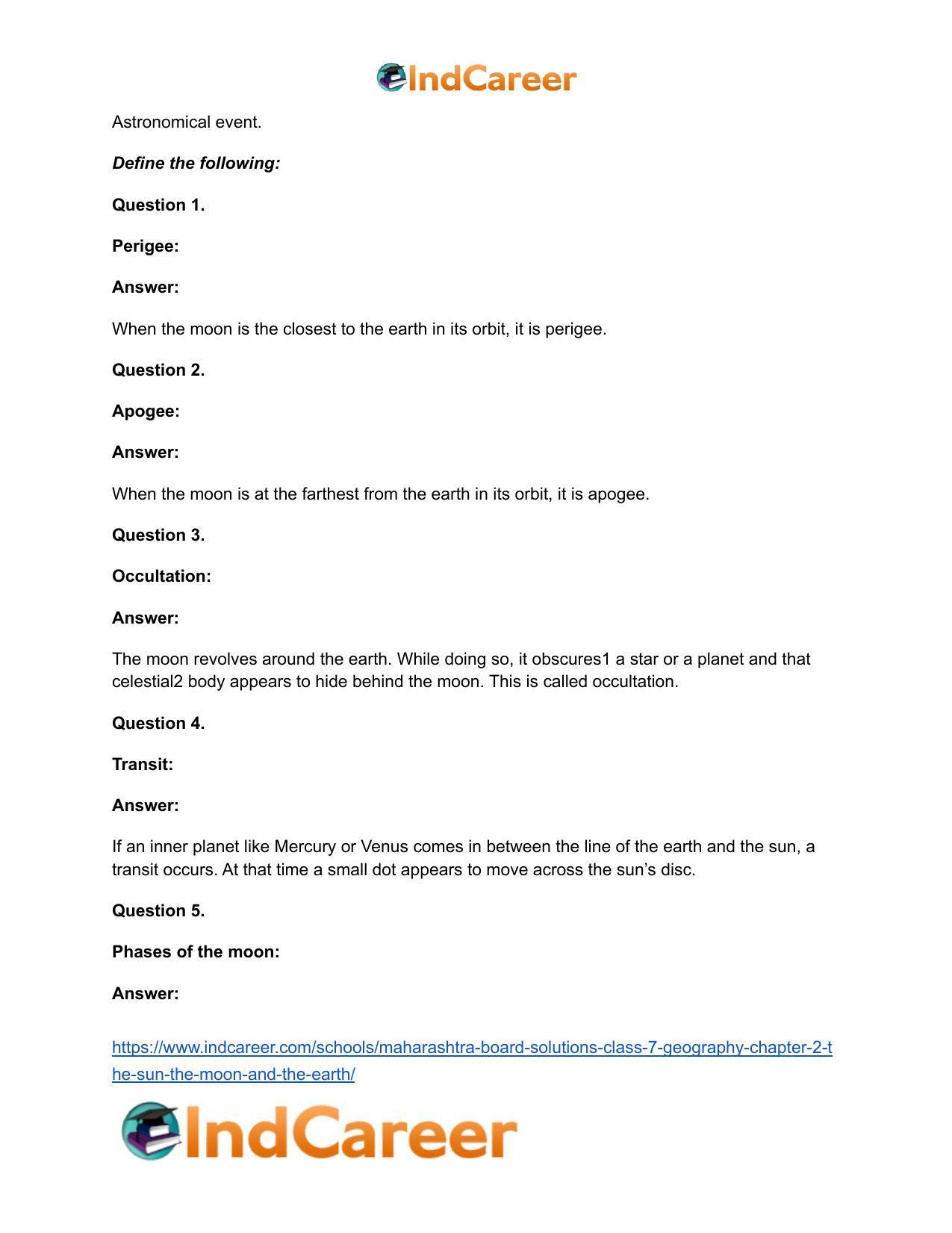 Maharashtra Board Solutions Class 7-Geography: Chapter 2- The Sun, the Moon and the Earth - Page 18