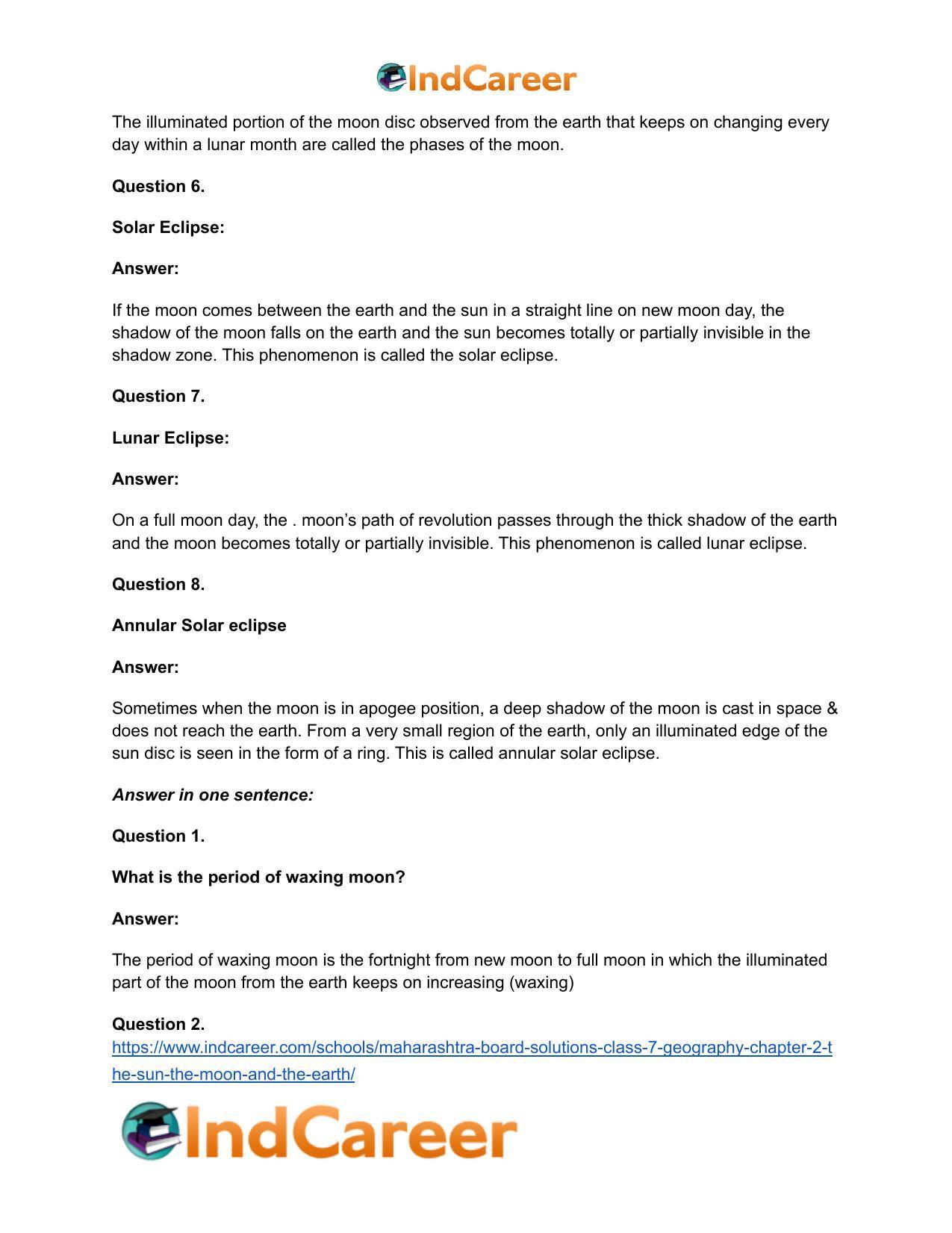 Maharashtra Board Solutions Class 7-Geography: Chapter 2- The Sun, the Moon and the Earth - Page 19