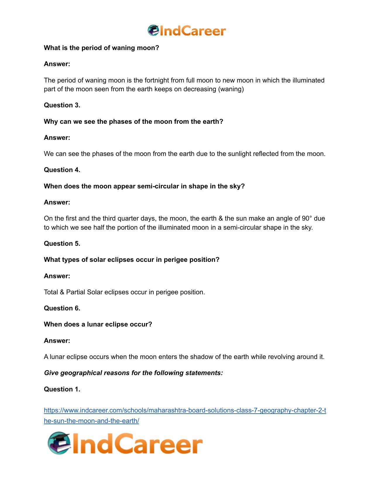 Maharashtra Board Solutions Class 7-Geography: Chapter 2- The Sun, the Moon and the Earth - Page 20