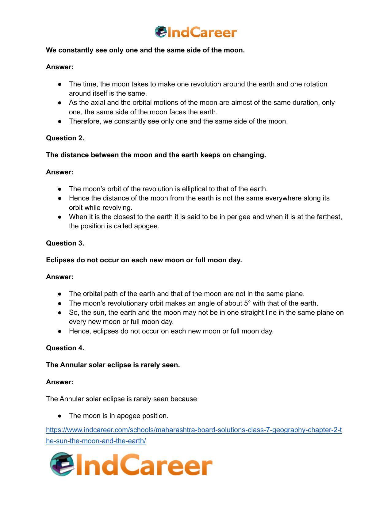 Maharashtra Board Solutions Class 7-Geography: Chapter 2- The Sun, the Moon and the Earth - Page 21