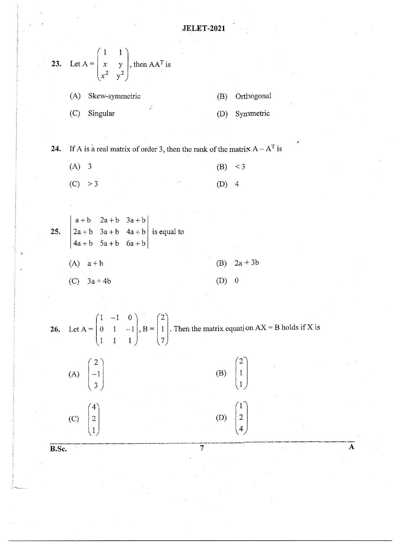 WBJEE  JELET 2021 ( B.Sc.) - Page 7