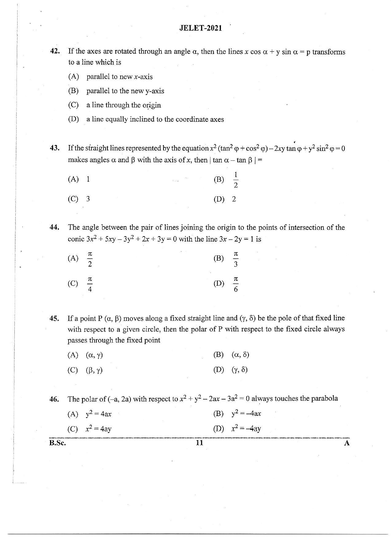 WBJEE JELET 2021 ( B.Sc.) - Page 11