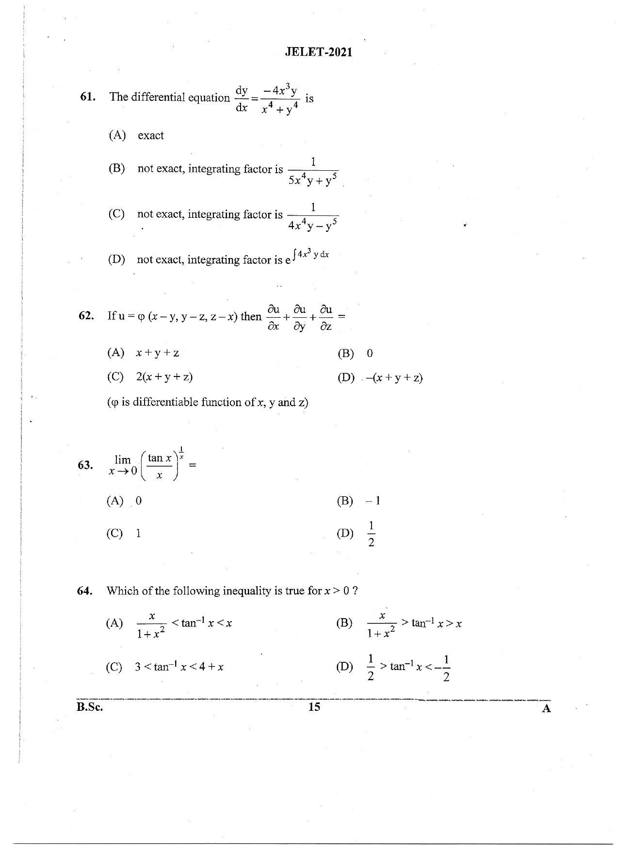 WBJEE  JELET 2021 ( B.Sc.) - Page 15