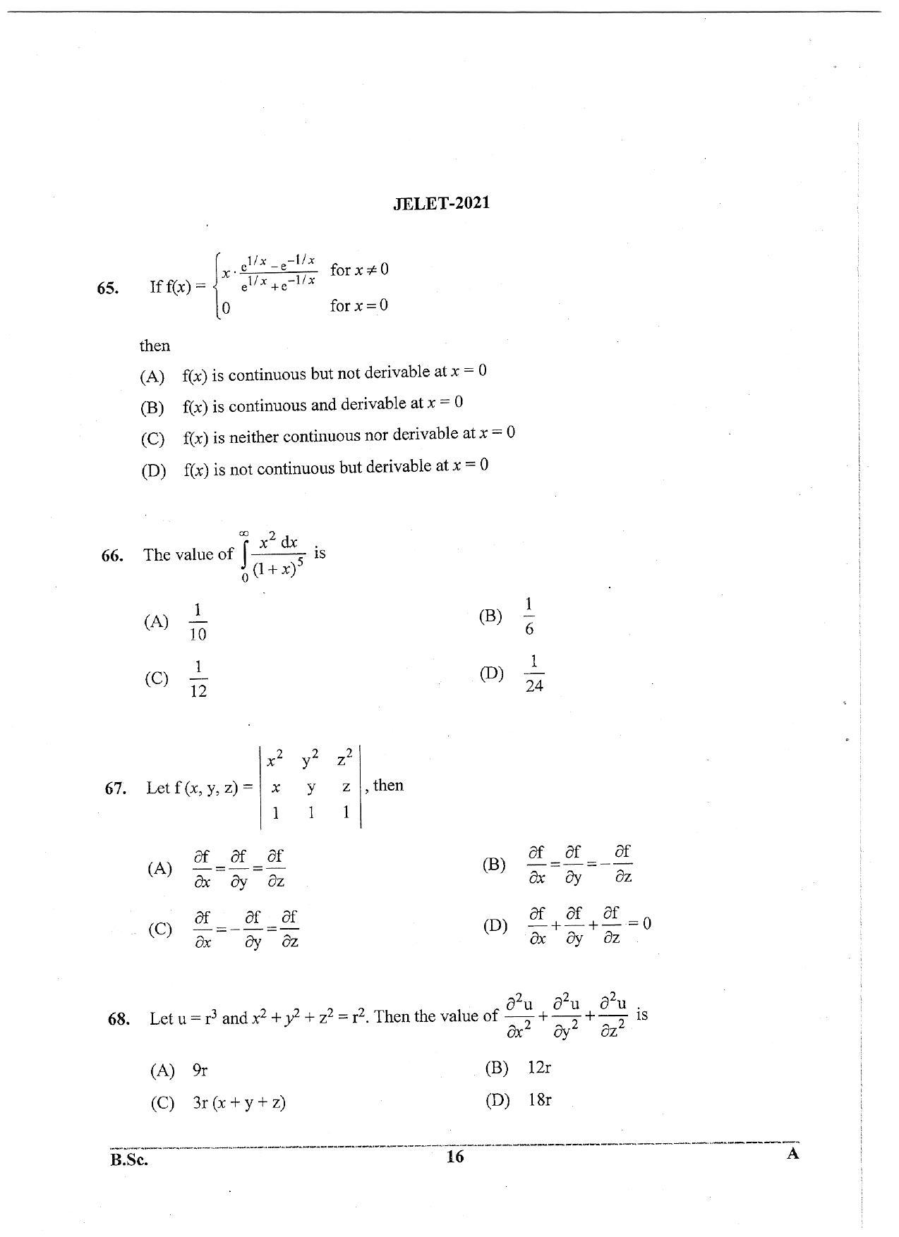 WBJEE  JELET 2021 ( B.Sc.) - Page 16