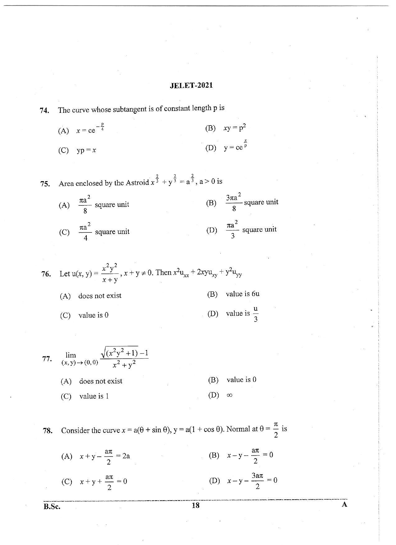 WBJEE  JELET 2021 ( B.Sc.) - Page 18