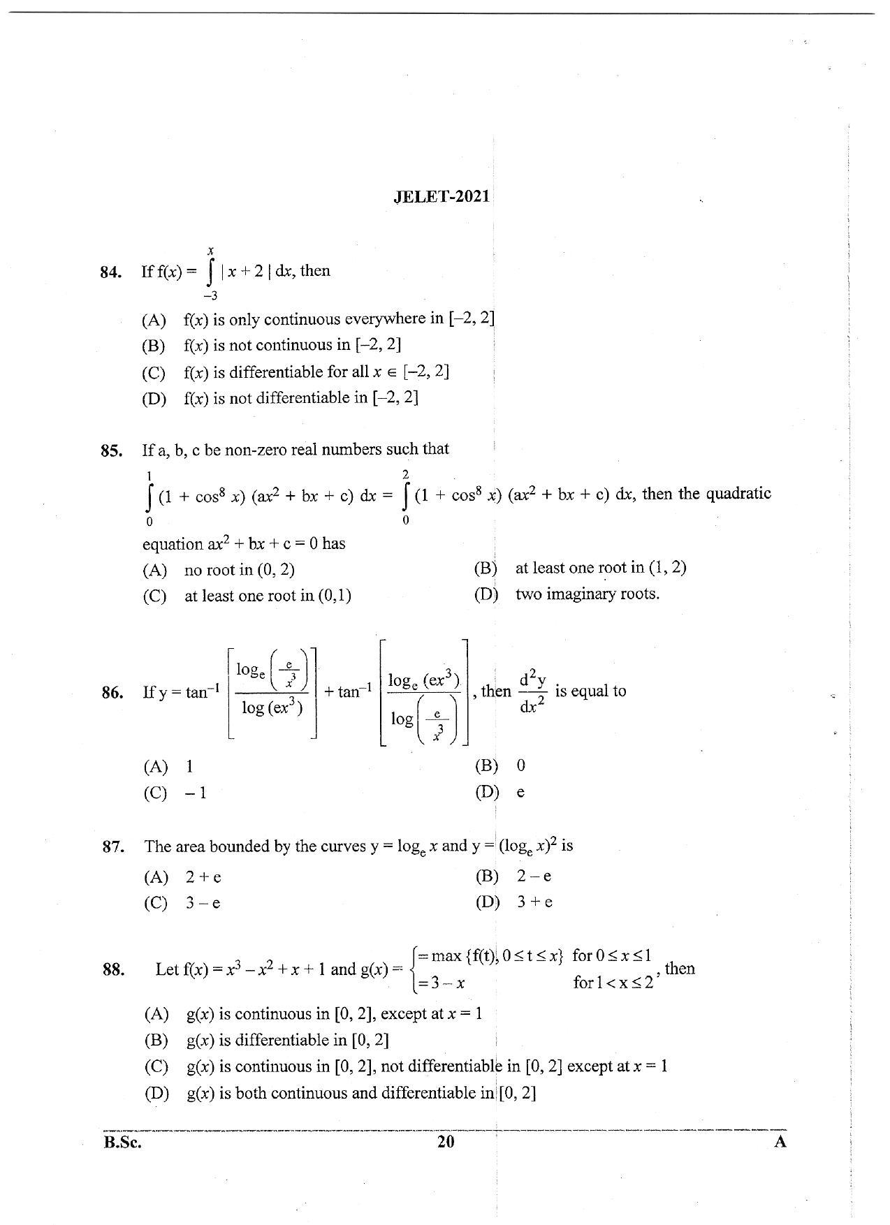 WBJEE JELET 2021 ( B.Sc.) - Page 20