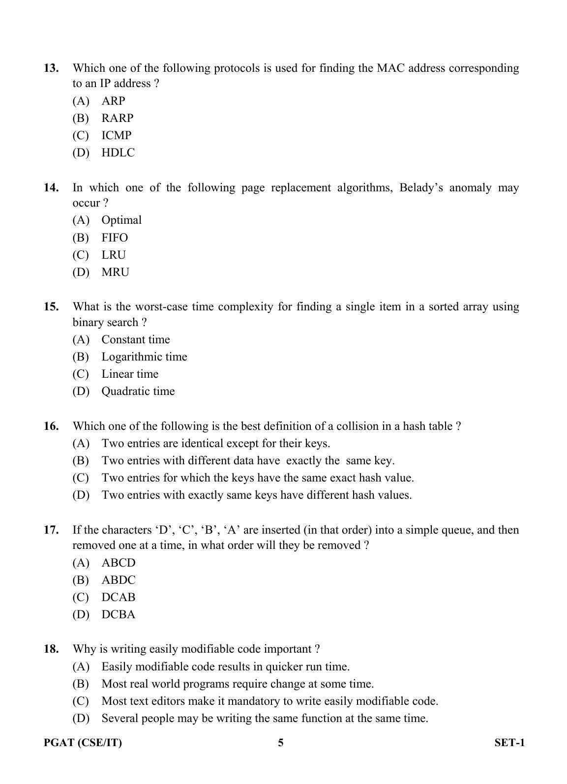 OJEE PGAT 2013 CSE IT SET 1 Question Paper - Page 4
