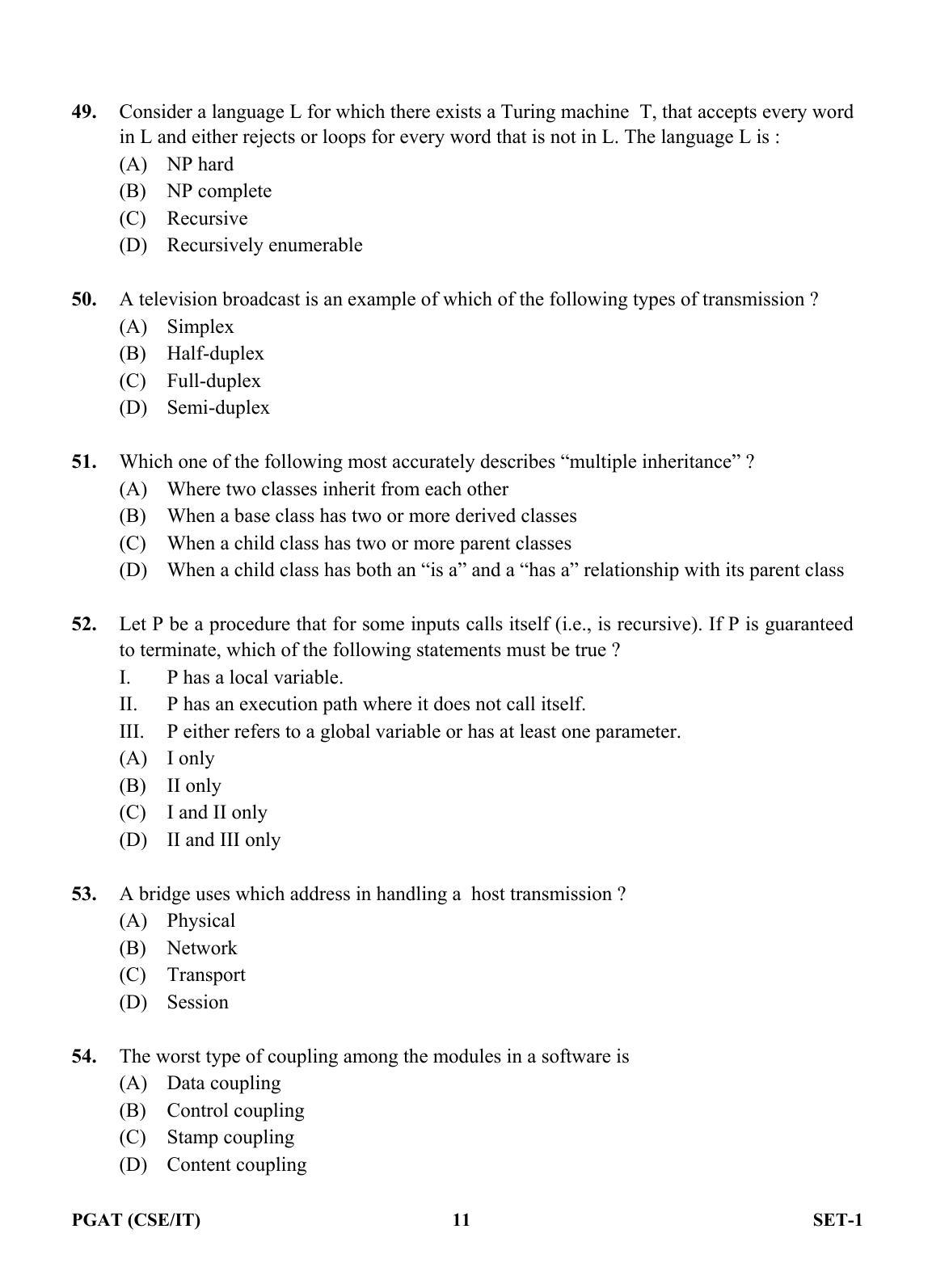OJEE PGAT 2013 CSE IT SET 1 Question Paper - Page 10