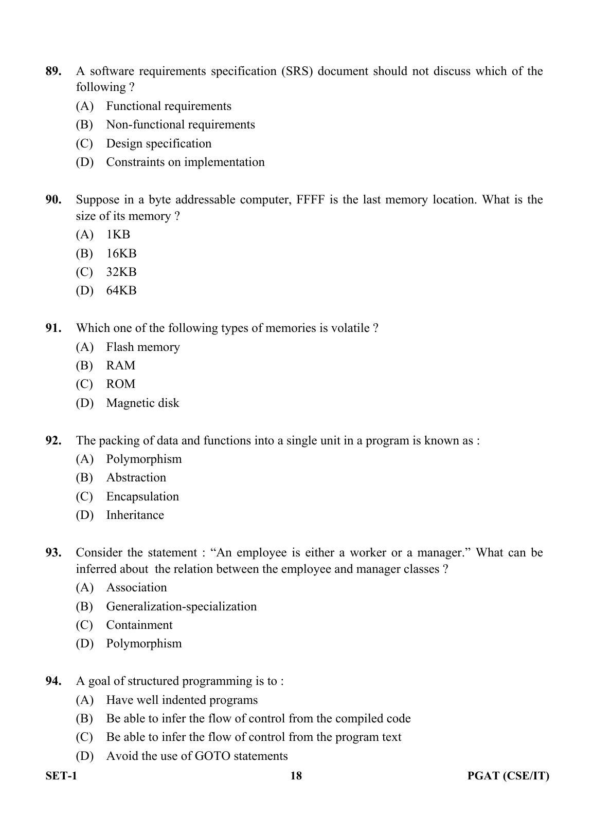 OJEE PGAT 2013 CSE IT SET 1 Question Paper - Page 17