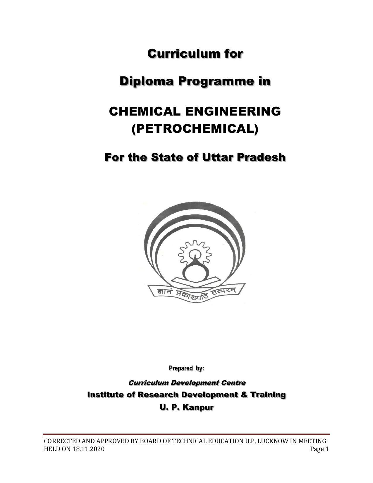 SYLLABUS FOR FIRST SEMESTER SESSION (2020-2021) - SIX SEMESTER DIPLOMA COURSE IN CHEMICAL ENGINEERING(PETROCHEMICAL) - Page 1