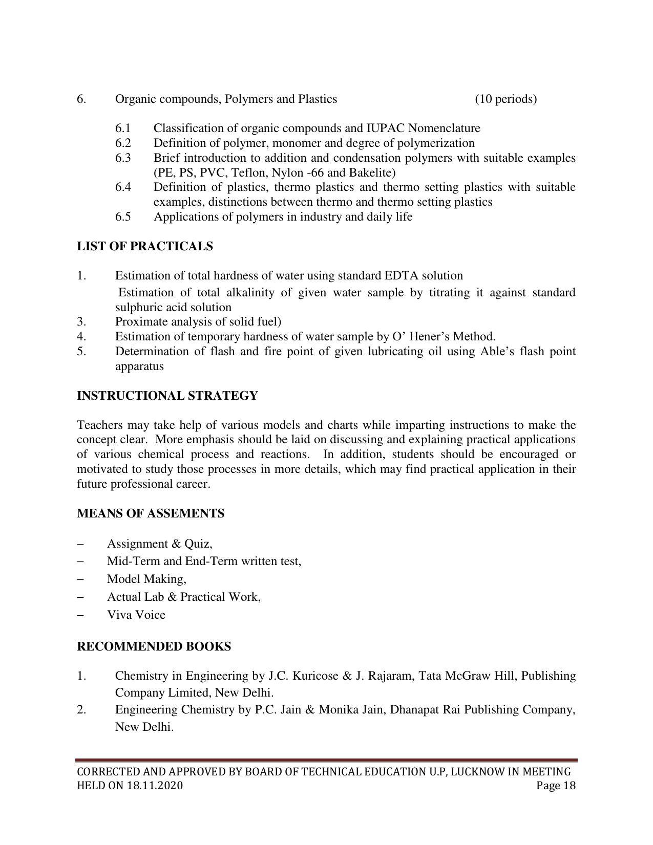 SYLLABUS FOR FIRST SEMESTER SESSION (2020-2021) - SIX SEMESTER DIPLOMA COURSE IN CHEMICAL ENGINEERING(PETROCHEMICAL) - Page 18