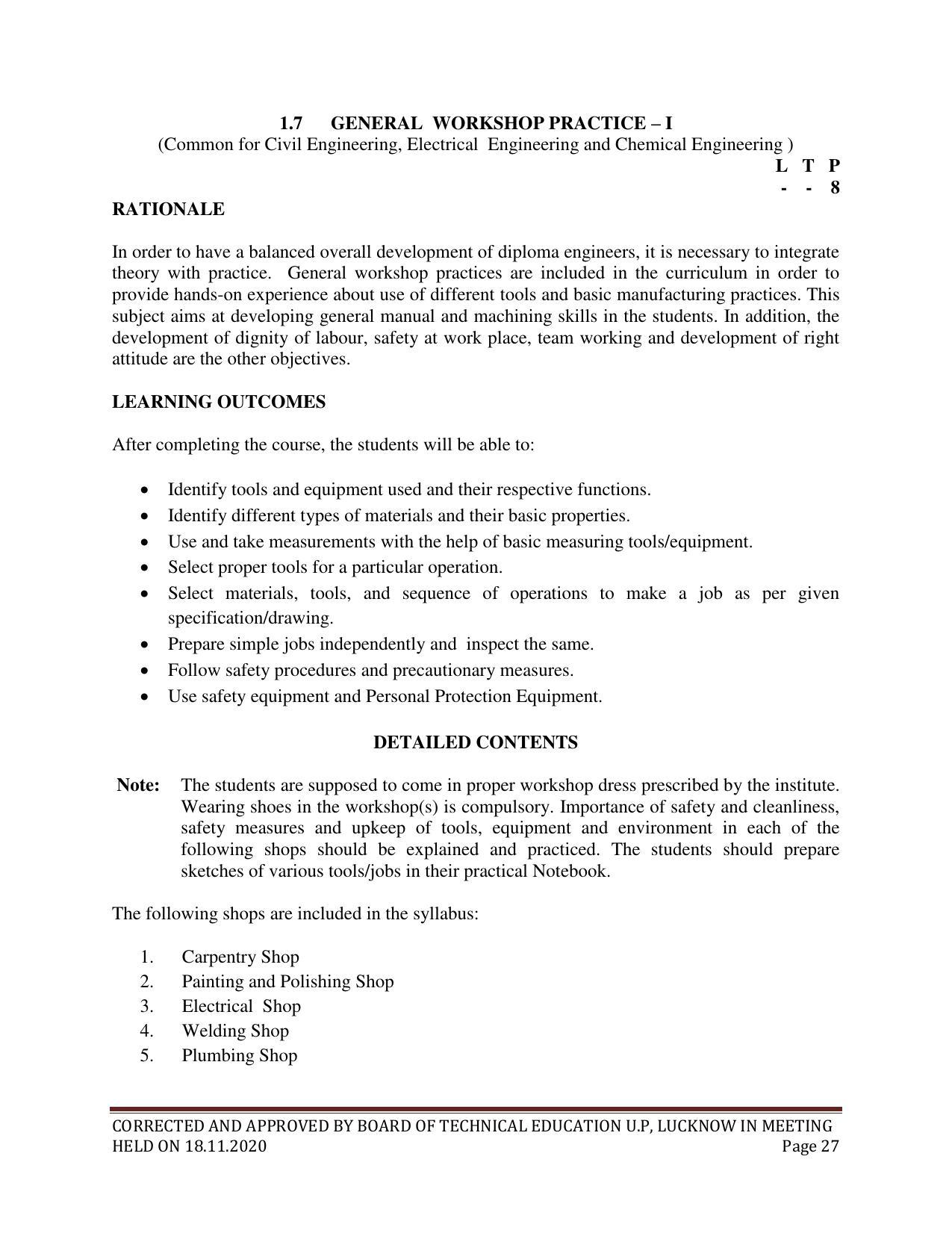 SYLLABUS FOR FIRST SEMESTER SESSION (2020-2021) - SIX SEMESTER DIPLOMA COURSE IN CHEMICAL ENGINEERING(PETROCHEMICAL) - Page 27