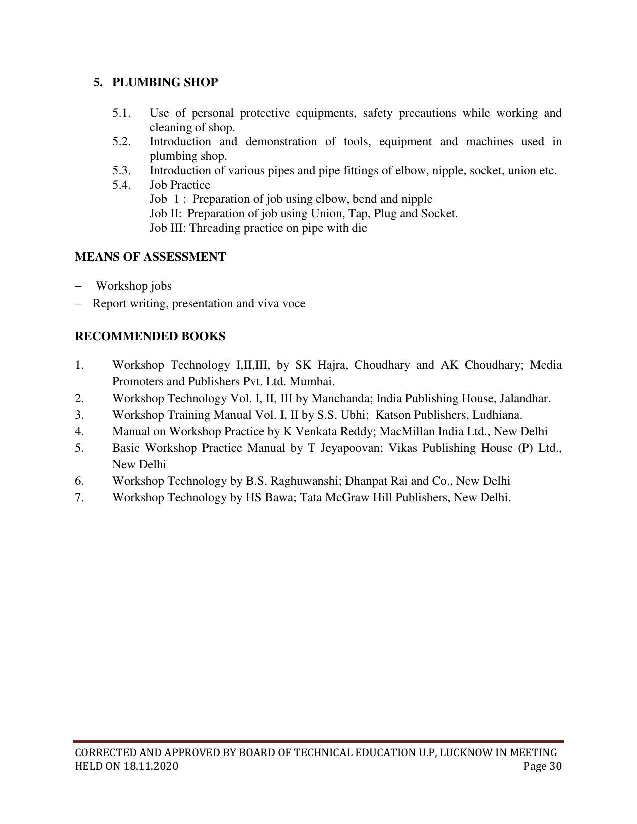 SYLLABUS FOR FIRST SEMESTER SESSION (2020-2021) - SIX SEMESTER DIPLOMA COURSE IN CHEMICAL ENGINEERING(PETROCHEMICAL) - Page 30