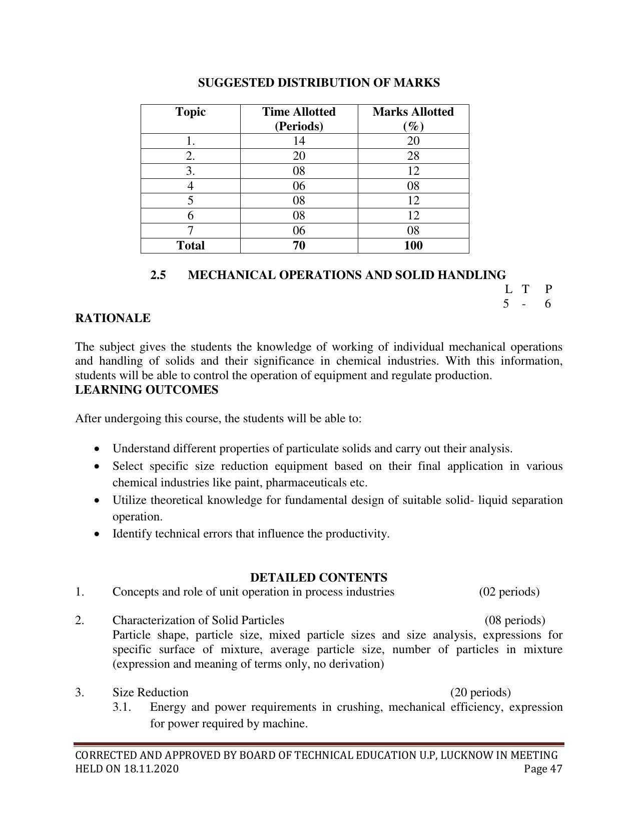 SYLLABUS FOR FIRST SEMESTER SESSION (2020-2021) - SIX SEMESTER DIPLOMA COURSE IN CHEMICAL ENGINEERING(PETROCHEMICAL) - Page 47