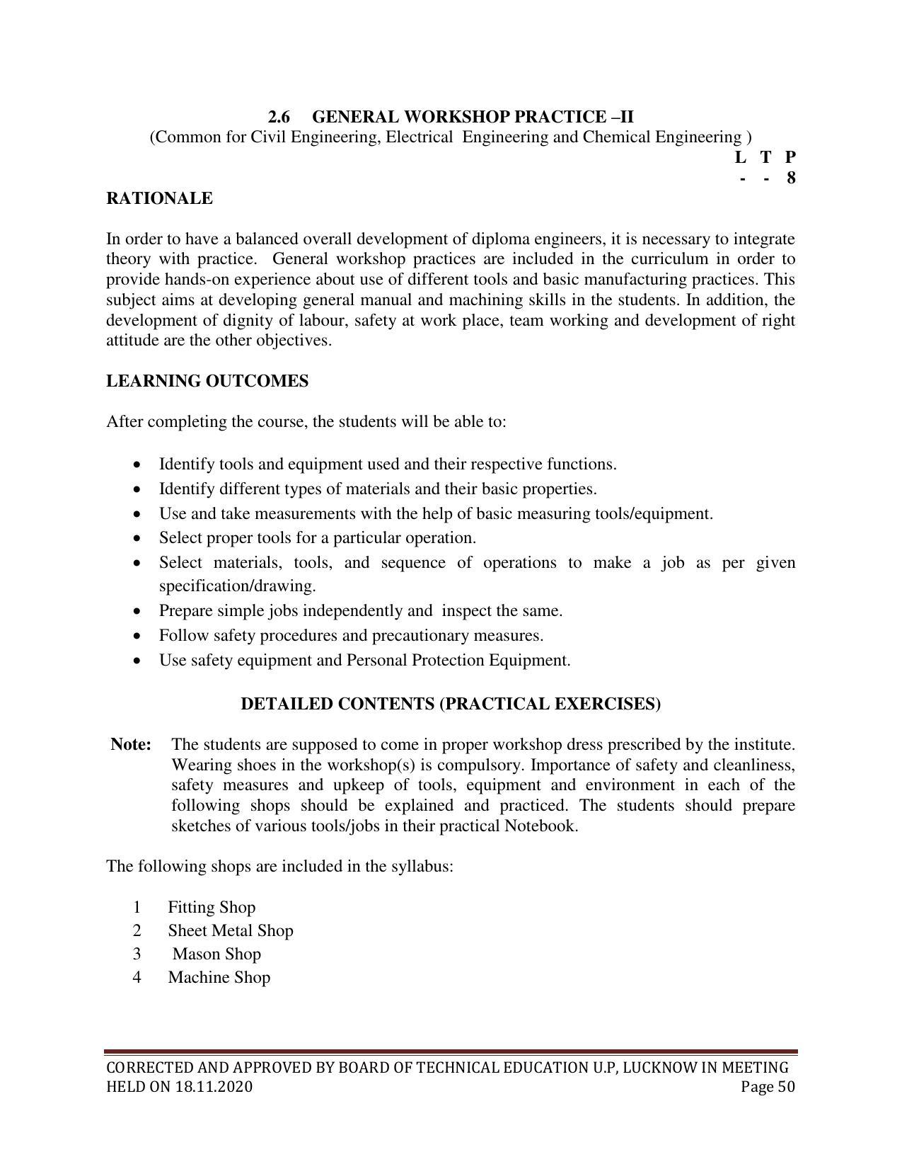 SYLLABUS FOR FIRST SEMESTER SESSION (2020-2021) - SIX SEMESTER DIPLOMA COURSE IN CHEMICAL ENGINEERING(PETROCHEMICAL) - Page 50
