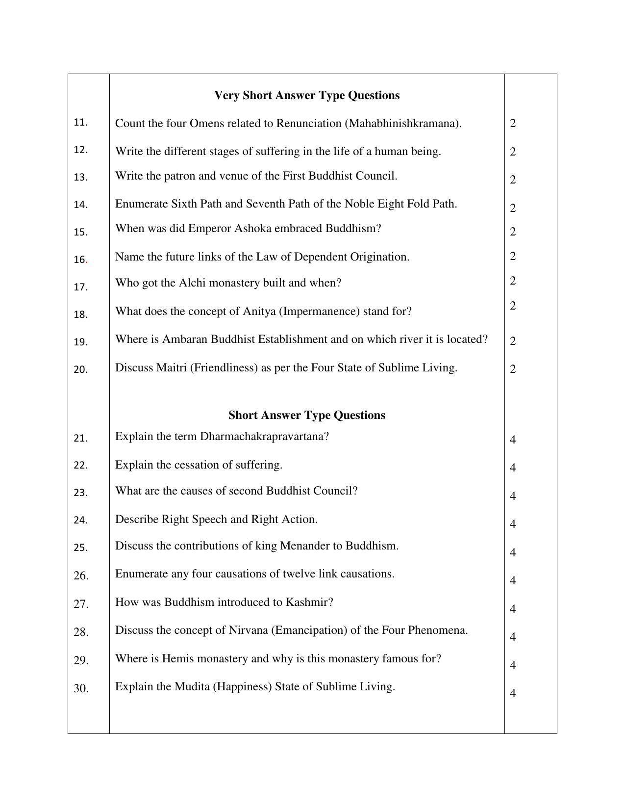 JKBOSE Class 11 Buddhist Studies Model Question Paper 2023 - Page 2