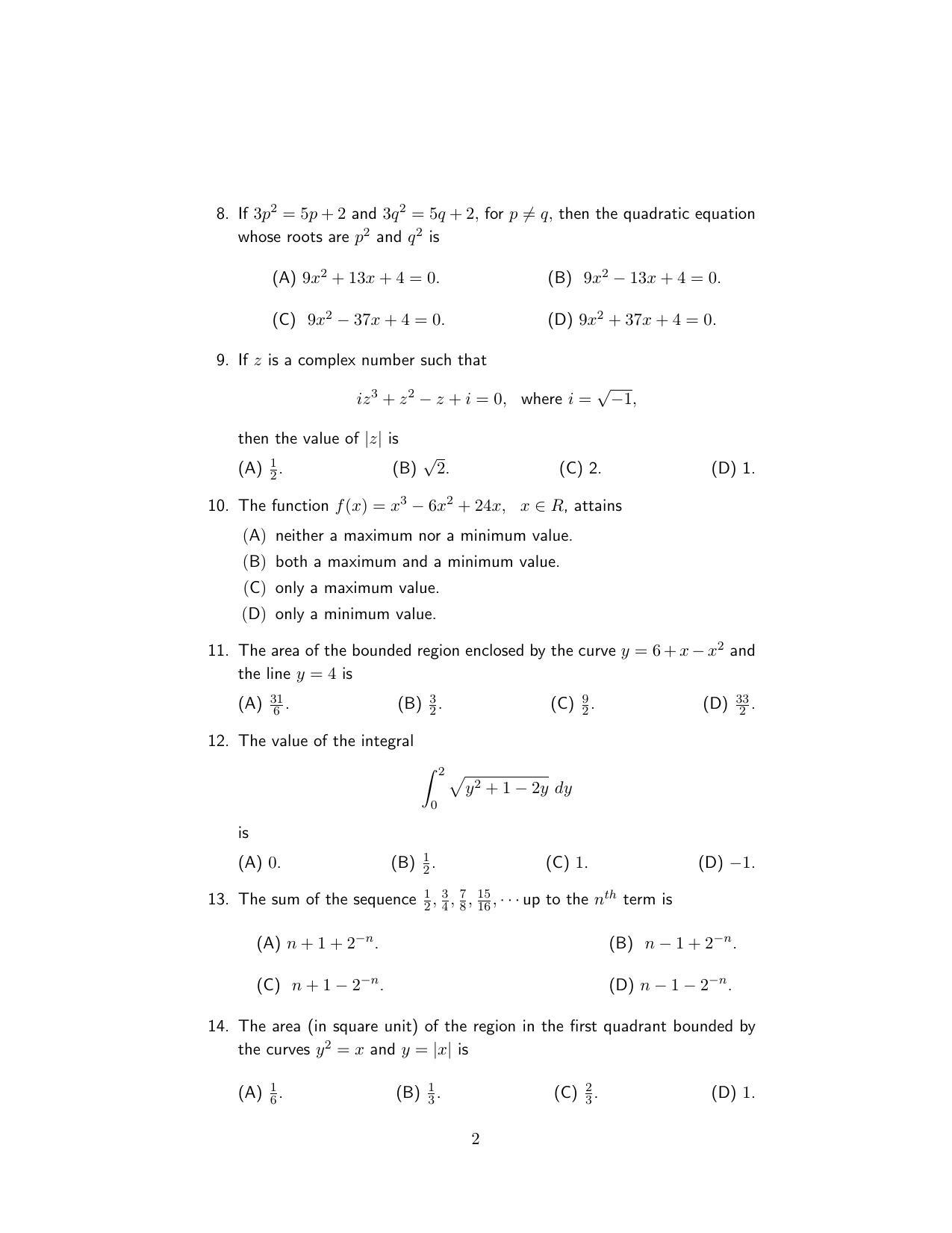 ISI Admission Test PG Diploma in Statistical Methods and Analytics DST 2018 Sample Paper - Page 2