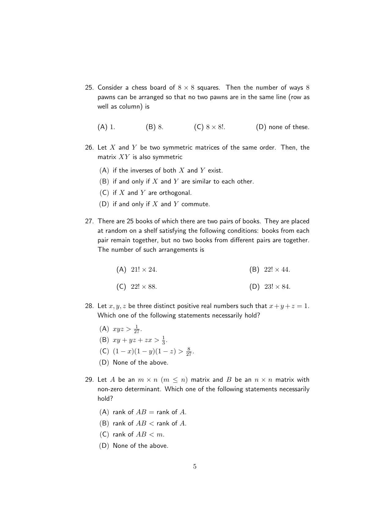 ISI Admission Test PG Diploma in Statistical Methods and Analytics DST 2018 Sample Paper - Page 5