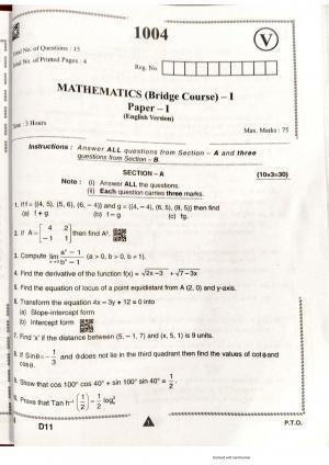 AP Intermediate 2nd Year Vocational Question Paper September-2021- Mathematics(BridgeCourse)-I(1004)