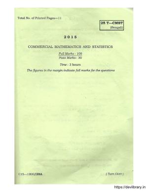 Assam HS 2nd Year Commercial Mathematics and Statistics 2015 Question Paper