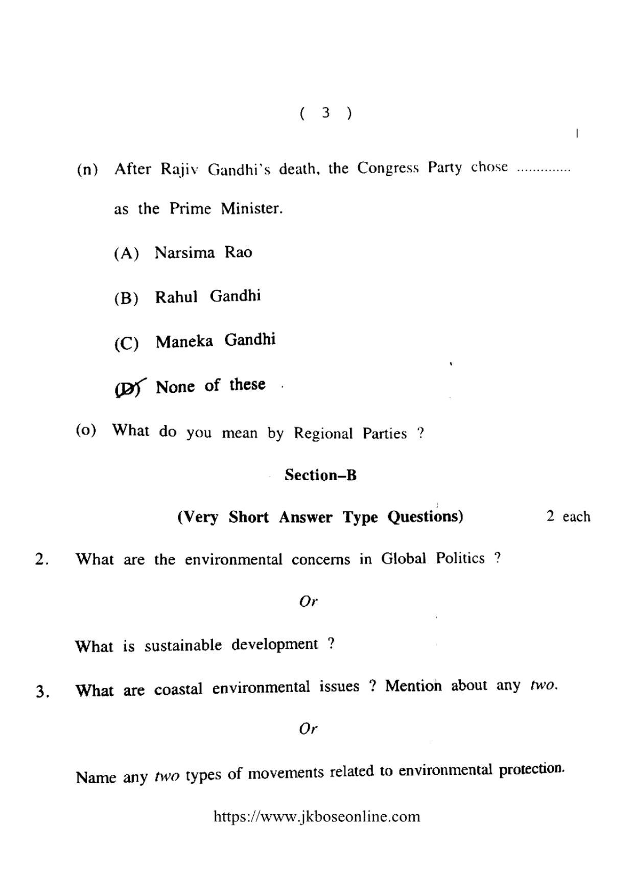 JKBOSE Class 12 Political-Science 5018-C Question Papers 2021 - Page 3