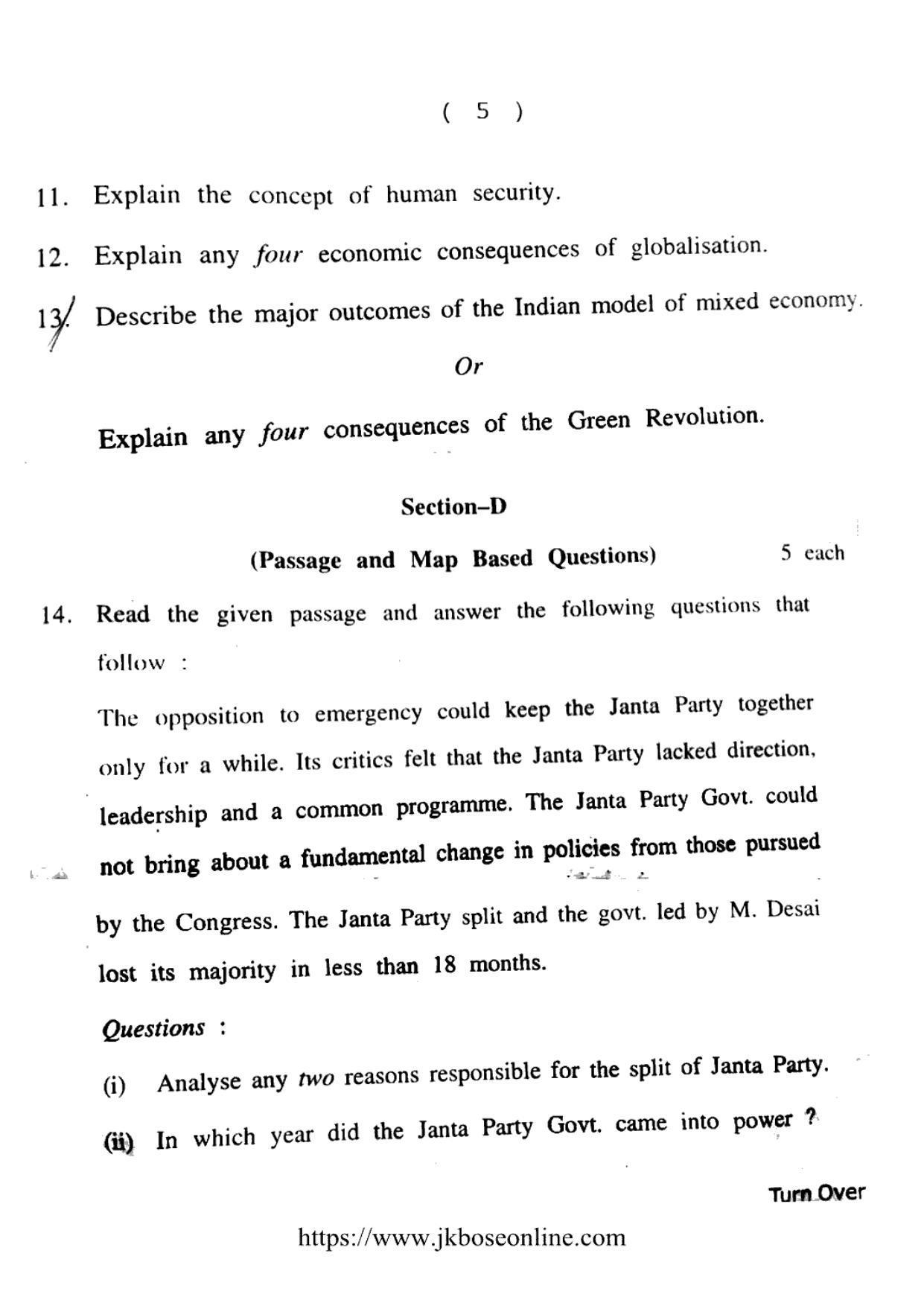 JKBOSE Class 12 Political-Science 5018-C Question Papers 2021 - Page 5