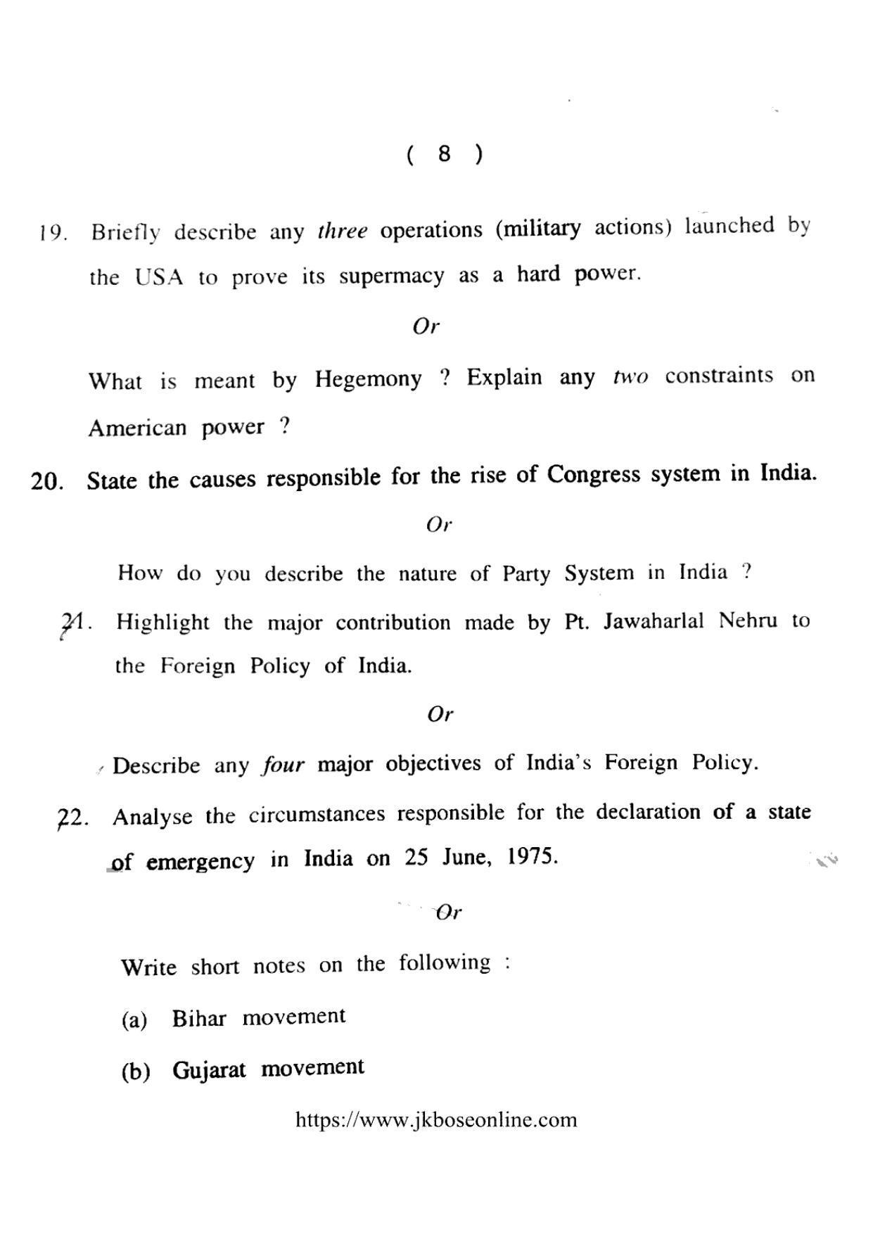 JKBOSE Class 12 Political-Science 5018-C Question Papers 2021 - Page 8