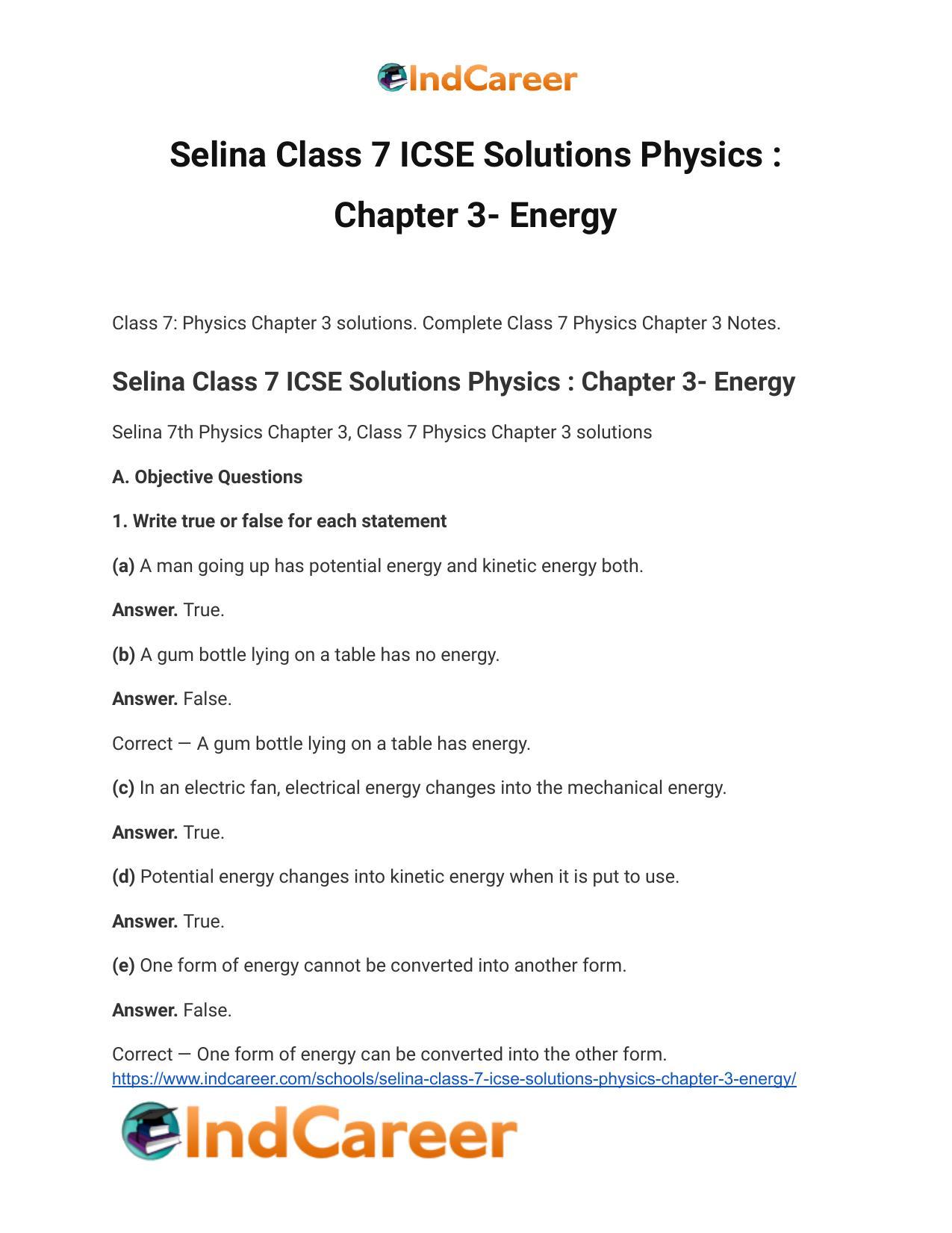 Selina Class 7 ICSE Solutions Physics : Chapter 3- Energy - Page 2