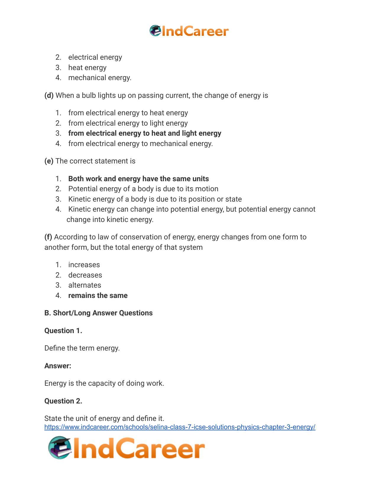 Selina Class 7 ICSE Solutions Physics : Chapter 3- Energy - Page 5