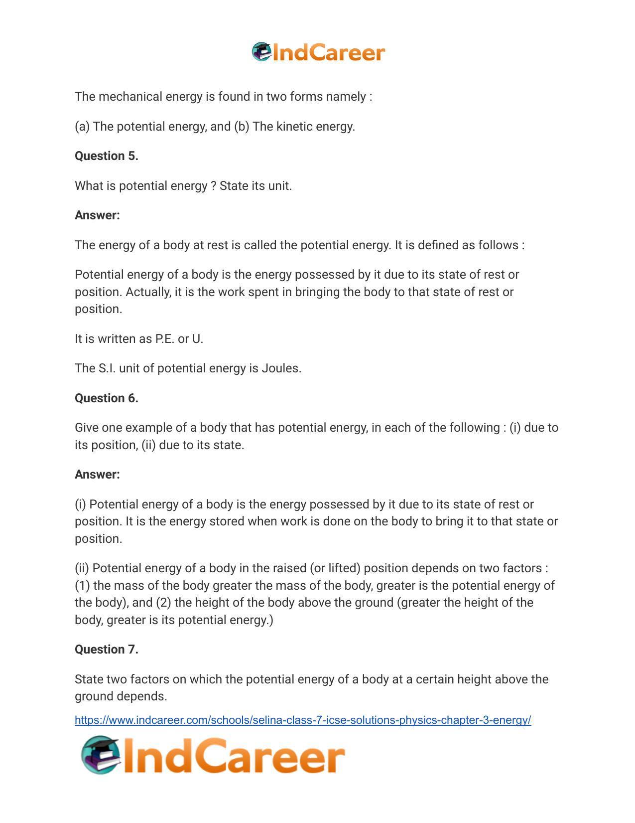 Selina Class 7 ICSE Solutions Physics : Chapter 3- Energy - Page 7