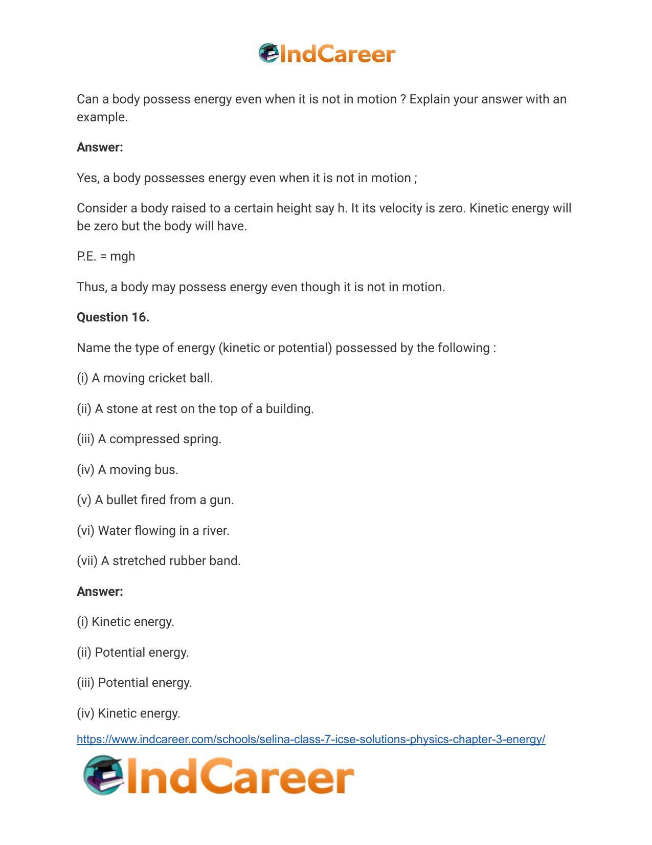Selina Class 7 ICSE Solutions Physics : Chapter 3- Energy - Page 11