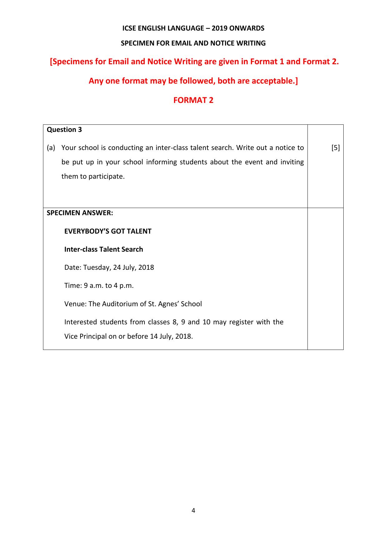 ICSE Class 10 Specimen Paper 2019 for E-mail And Notice Writing - Page 4