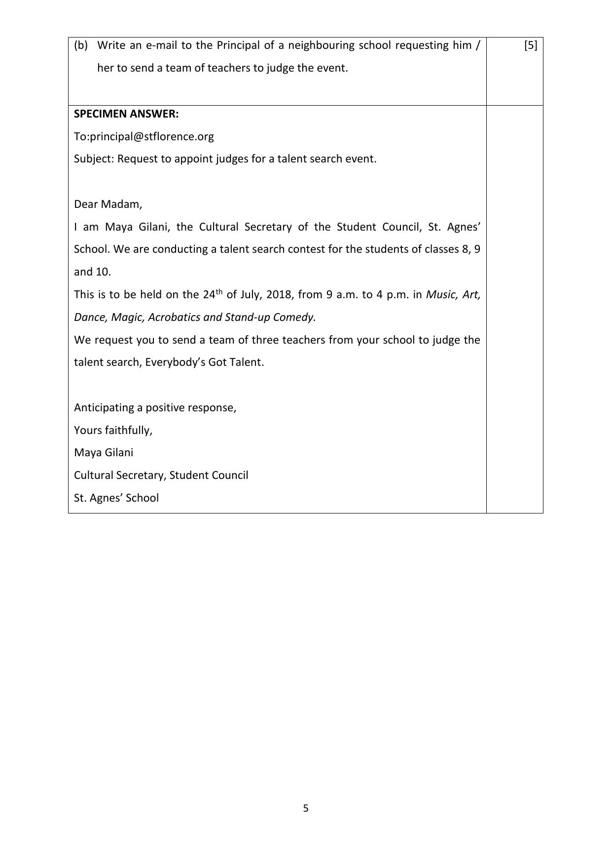 ICSE Class 10 Specimen Paper 2019 for E-mail And Notice Writing - Page 5