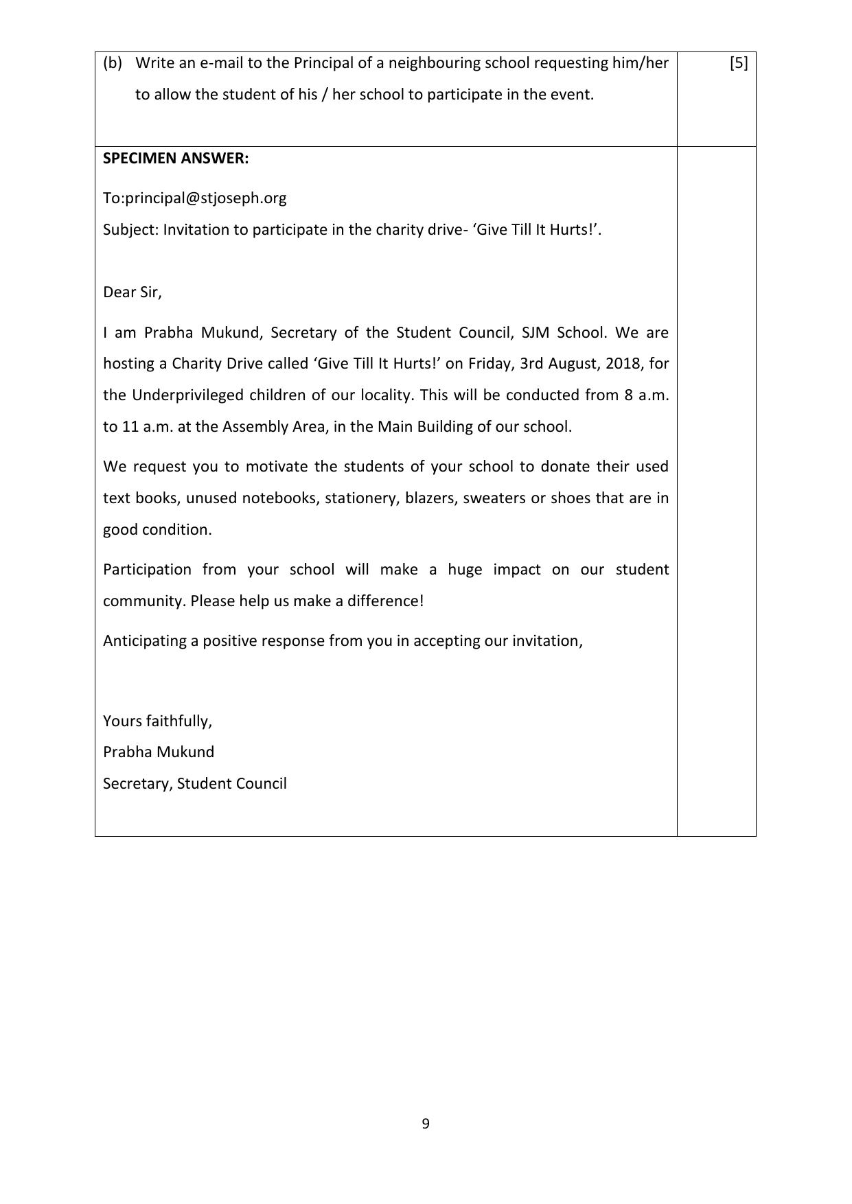 ICSE Class 10 Specimen Paper 2019 for E-mail And Notice Writing - Page 9