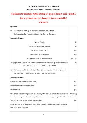 ICSE Class 10 Specimen Paper 2019 for E-mail And Notice Writing
