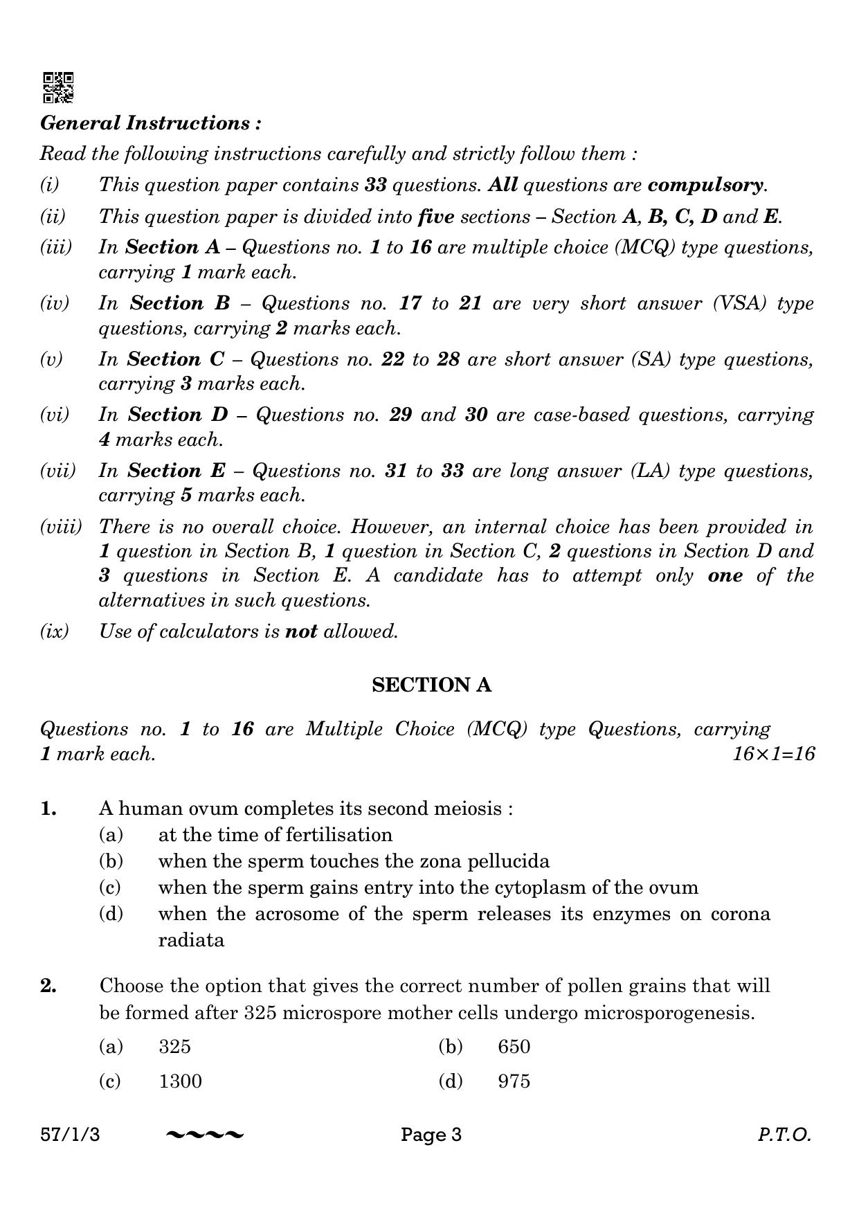 CBSE Class 12 57-1-3 Biology 2023 Question Paper - Page 3
